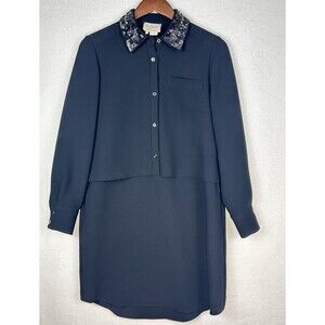 Kate Spade Black Dress Size 4 Sequin‎ Collar Buttons Pockets Formal Classic LBD